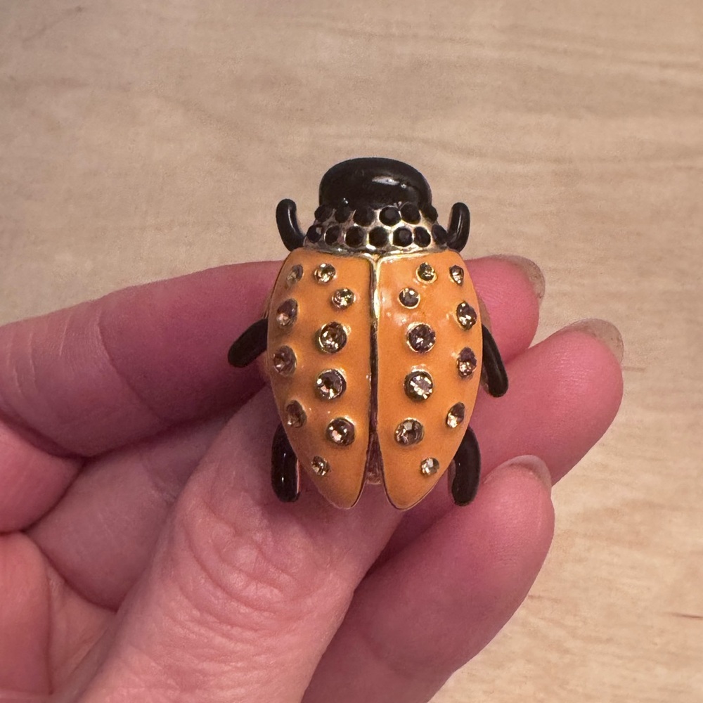 Large Orange Ladybug Beetle Statement Ring With R… - image 2